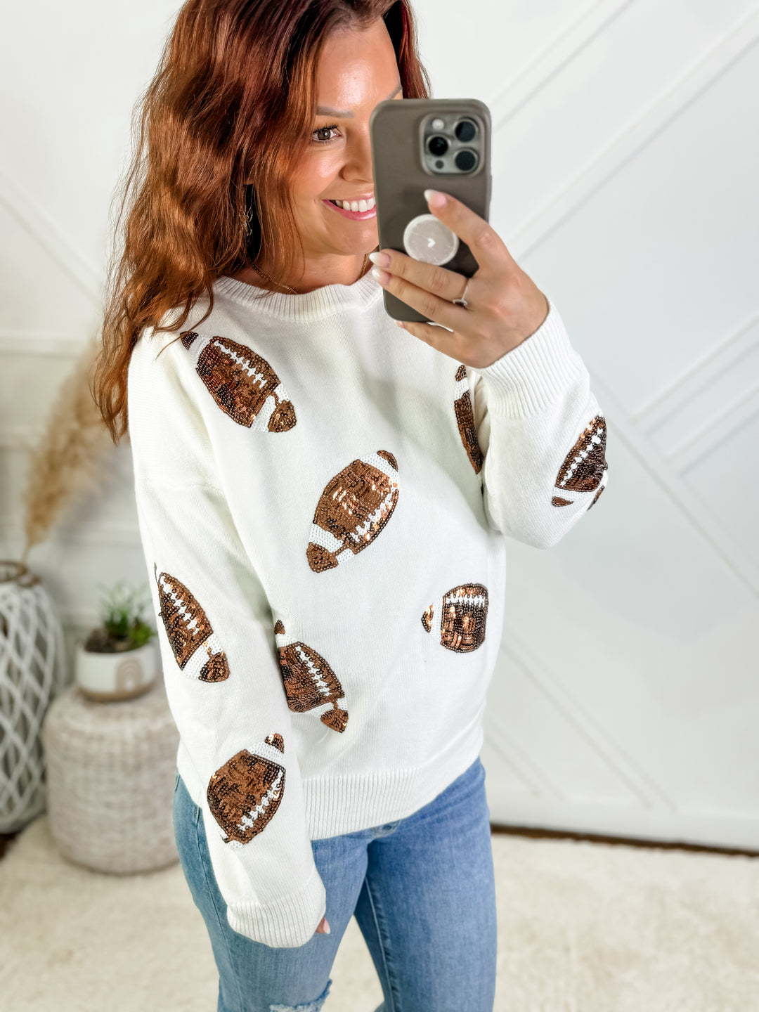 Football Sequin Sweater Ivory