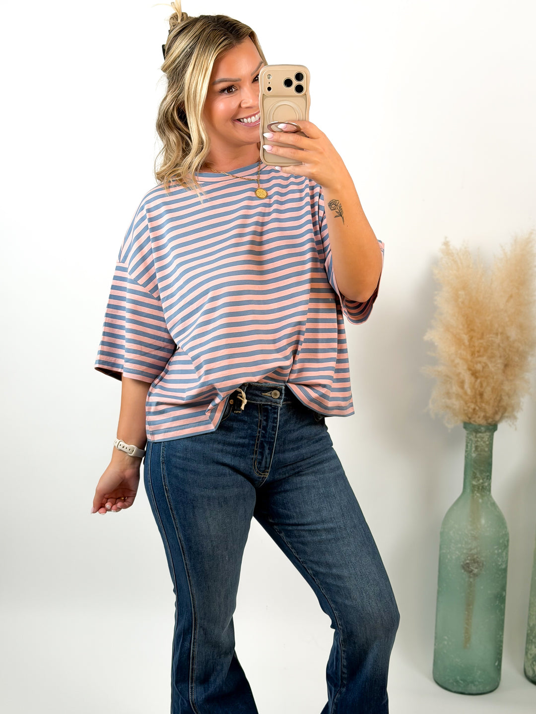 Sweet On Stripes Oversized Boyfriend Tee