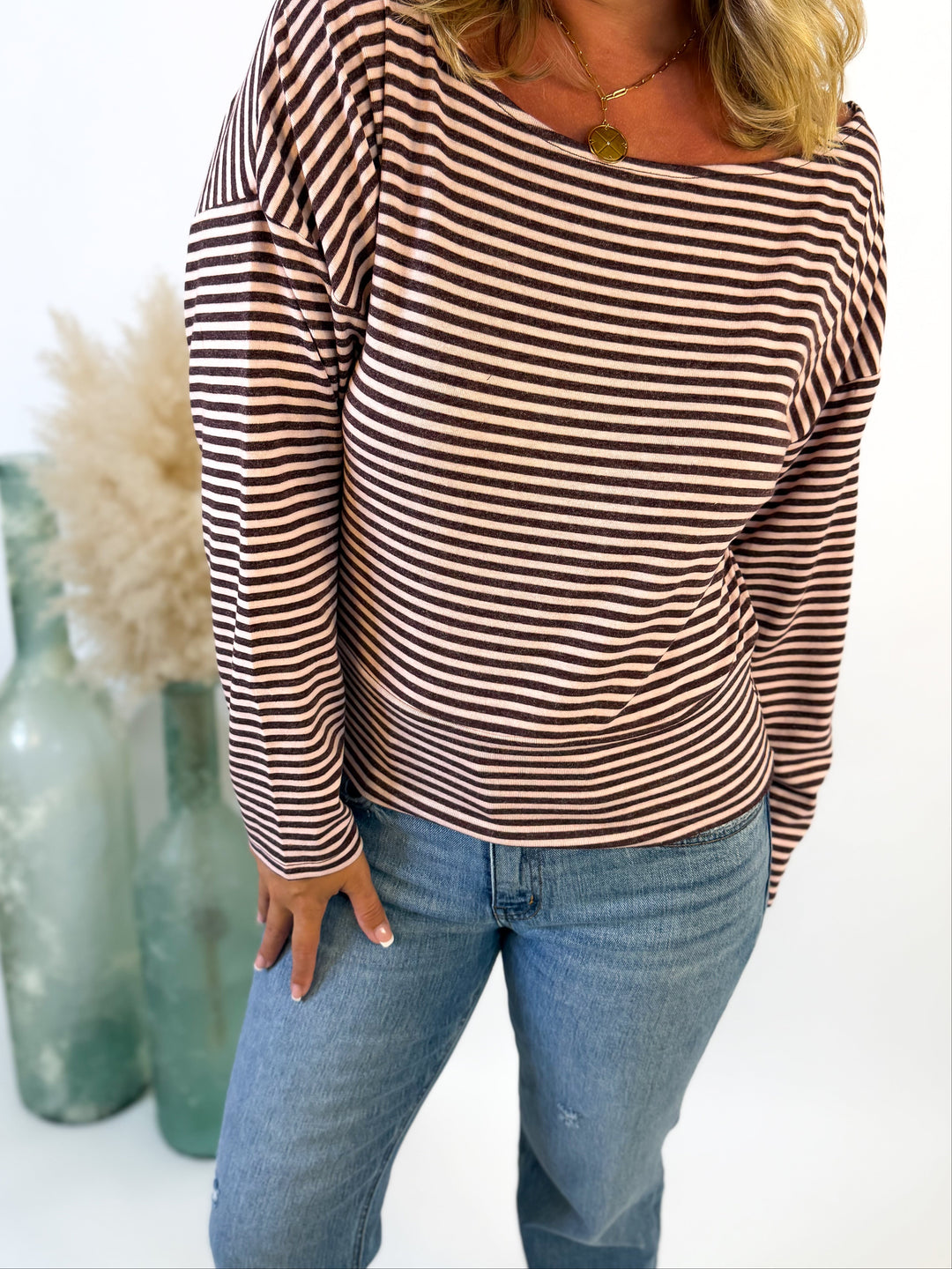 Easy Does It Striped Top Pink Wine
