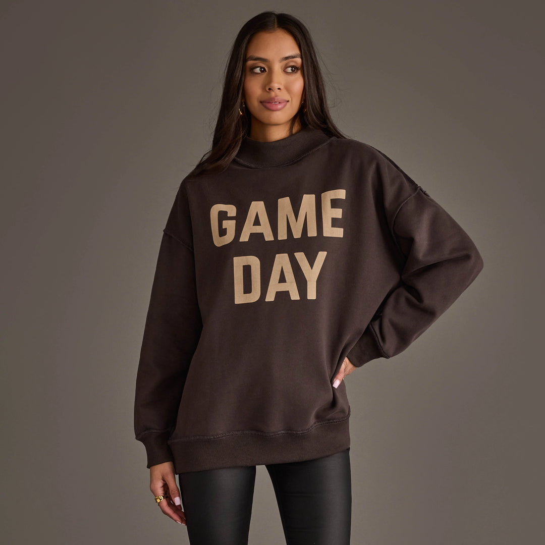 Game Day & Sunday Funday Reversible Mock Neck Sweatshirt Dark Grey