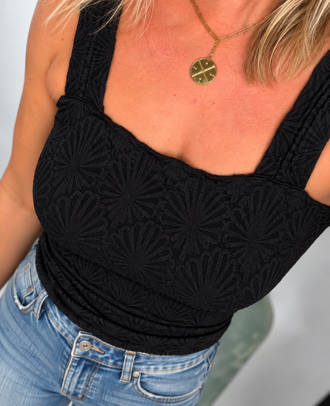 Sienna Lace Textured Square Neck Tank
