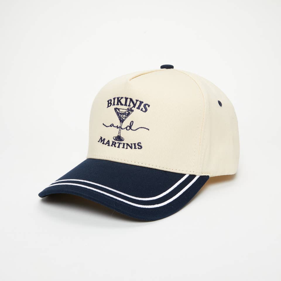 Embroidered Brim Trucker Hat - Bikinis and Martinis - Navy