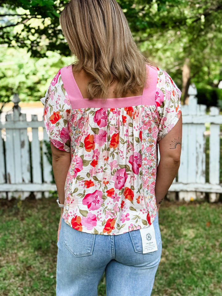 Sweet Blooms Floral Square Neck Top
