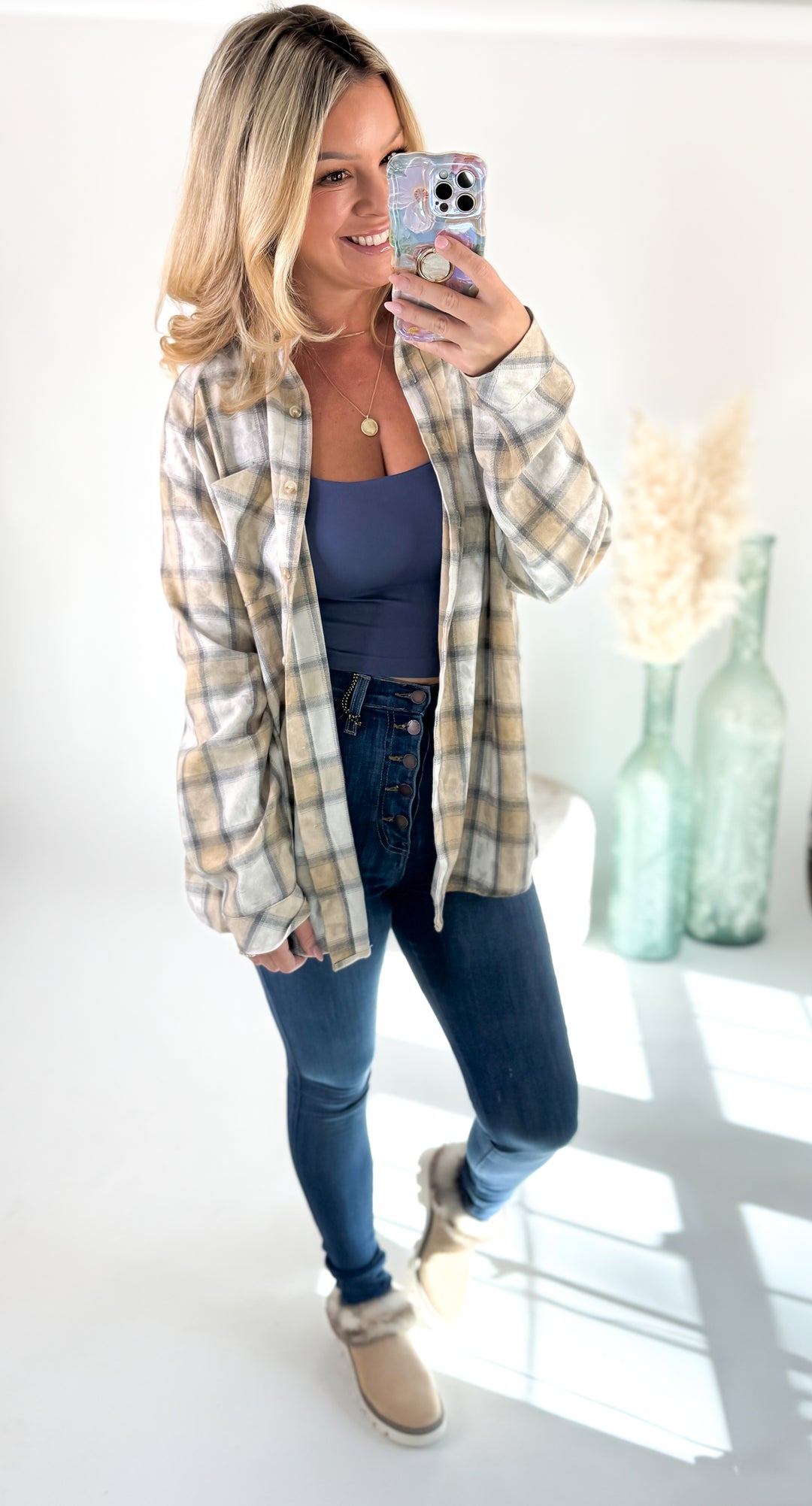 Warm Sands Plaid Button-Up