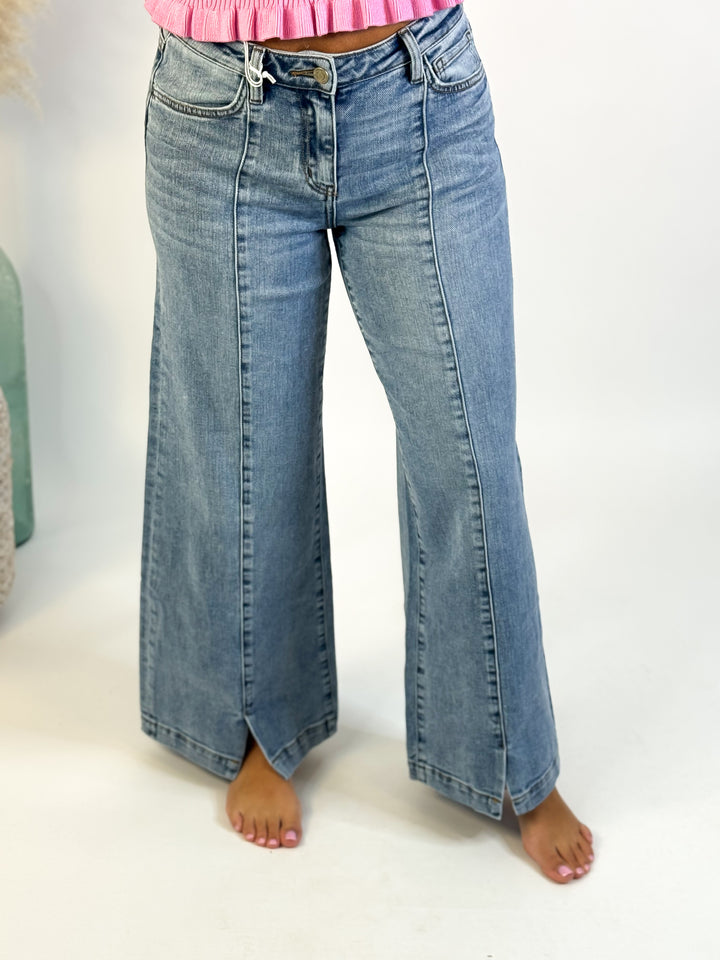 Vervet Olivia - Mid-Rise Wide Leg Jeans with Vertical Seam & Front Slit