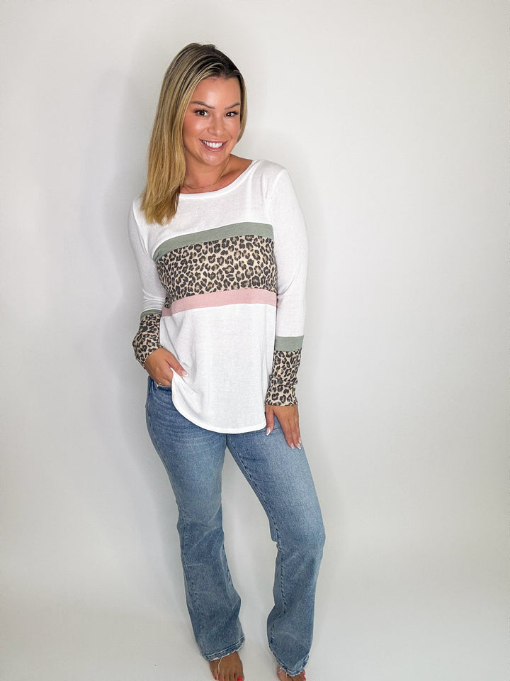 Alexis Color Block Animal Print Top