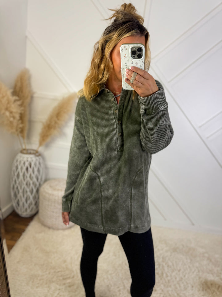 Cozy Waffle Button Pullover