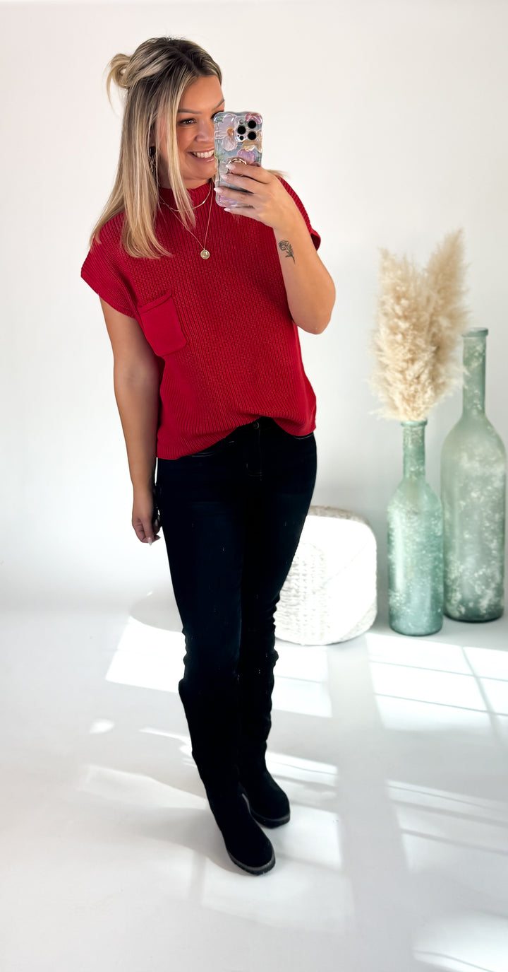 ⭐Door Buster⭐ Mistletoe Mock Neck Sweater Ruby