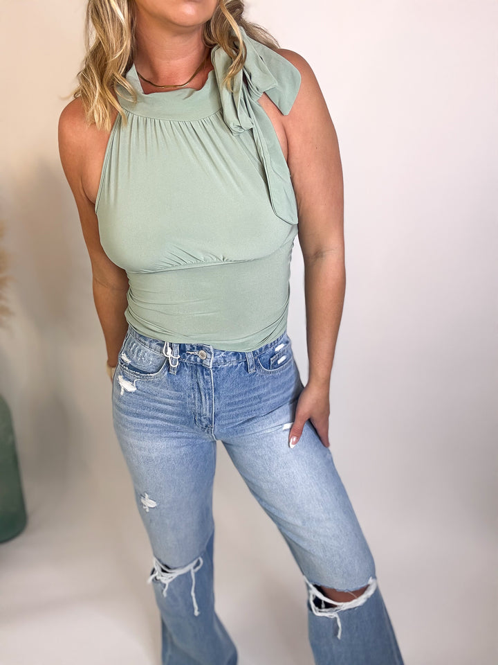 Sweet Talk Tie Neck Top Sage