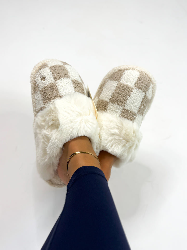 Checkered Pattern Faux Fur Luxury Soft Mule Slippers