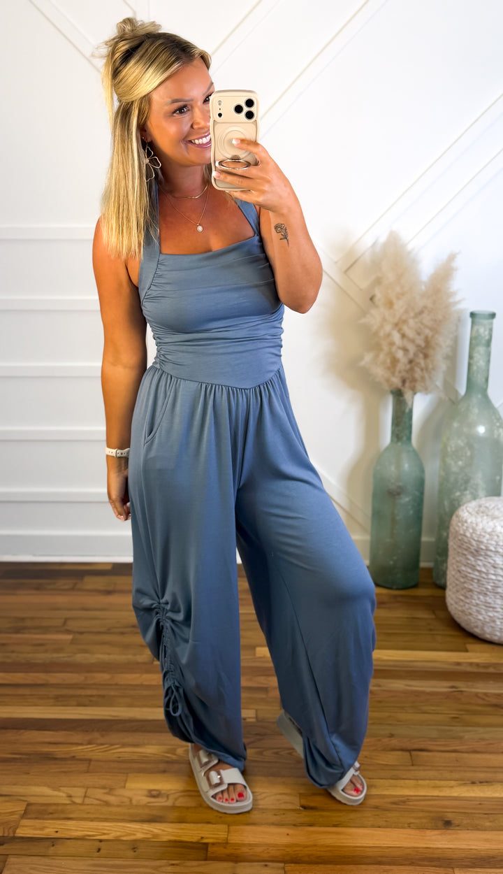 Blue Horizon Ruched Jumpsuit
