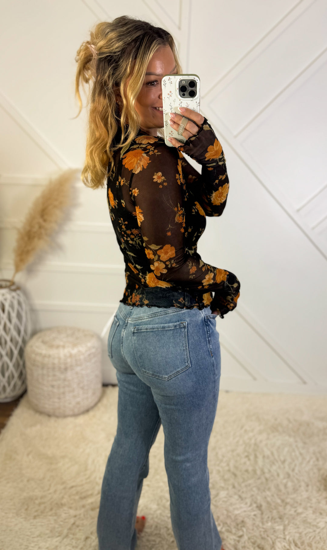 Golden Hour Floral Mesh Top