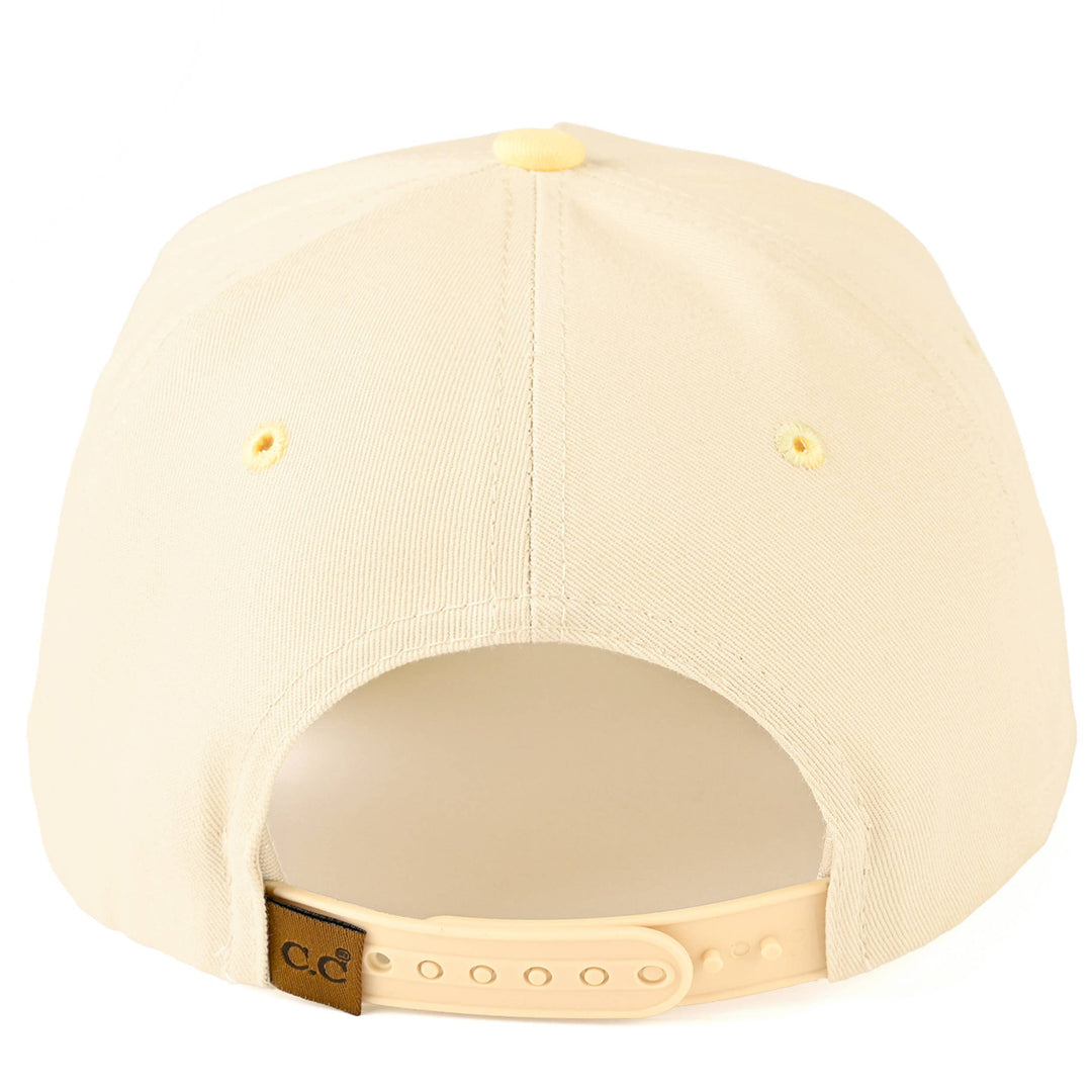 C.C MARGS Lettering Two Tone Trucker Baseball Snap Back Cap: Butter Yellow