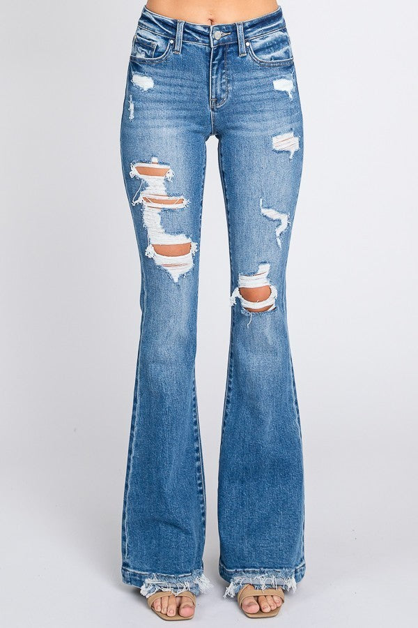 Allie Destroyed Mid Rise Flare PETRA153 Jeans