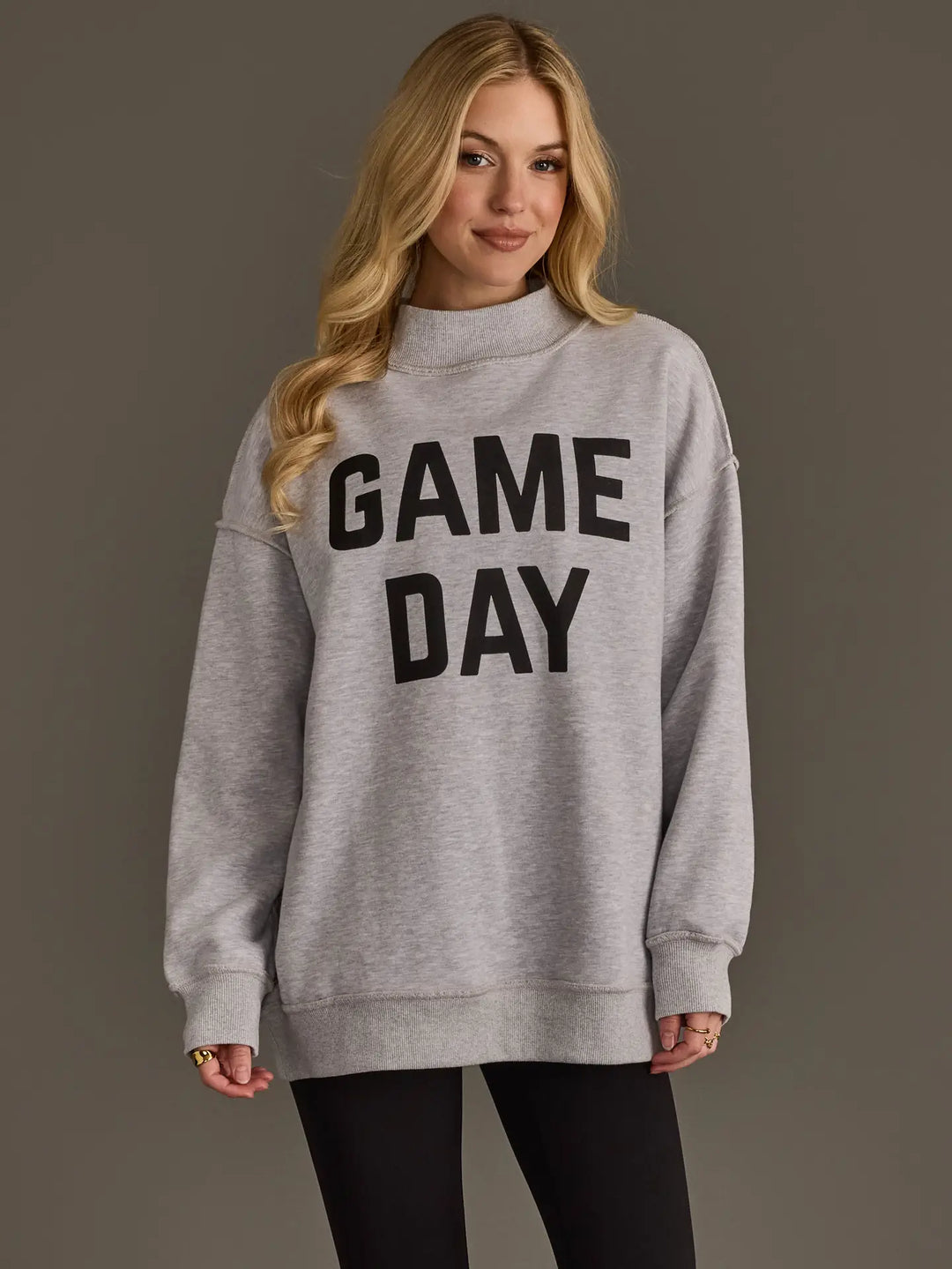 Game Day & Sunday Funday Reversible Mock Neck Sweatshirt Light Grey
