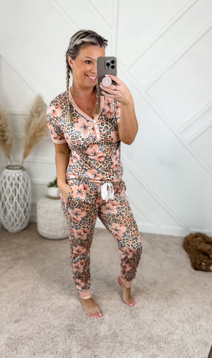 Leopard Floral Pajama Set