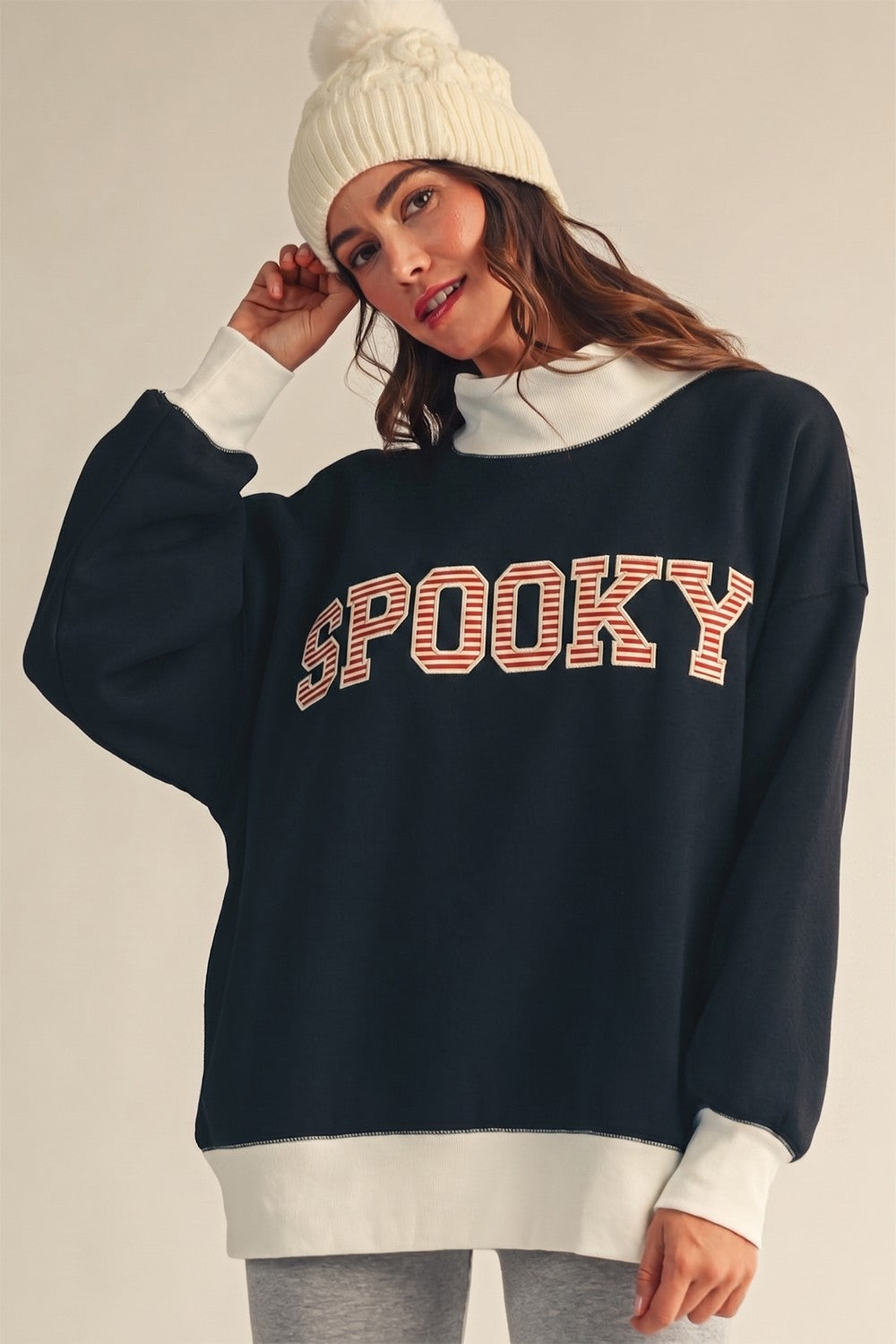 Spooky Season Varsity Mock Neck Pullover