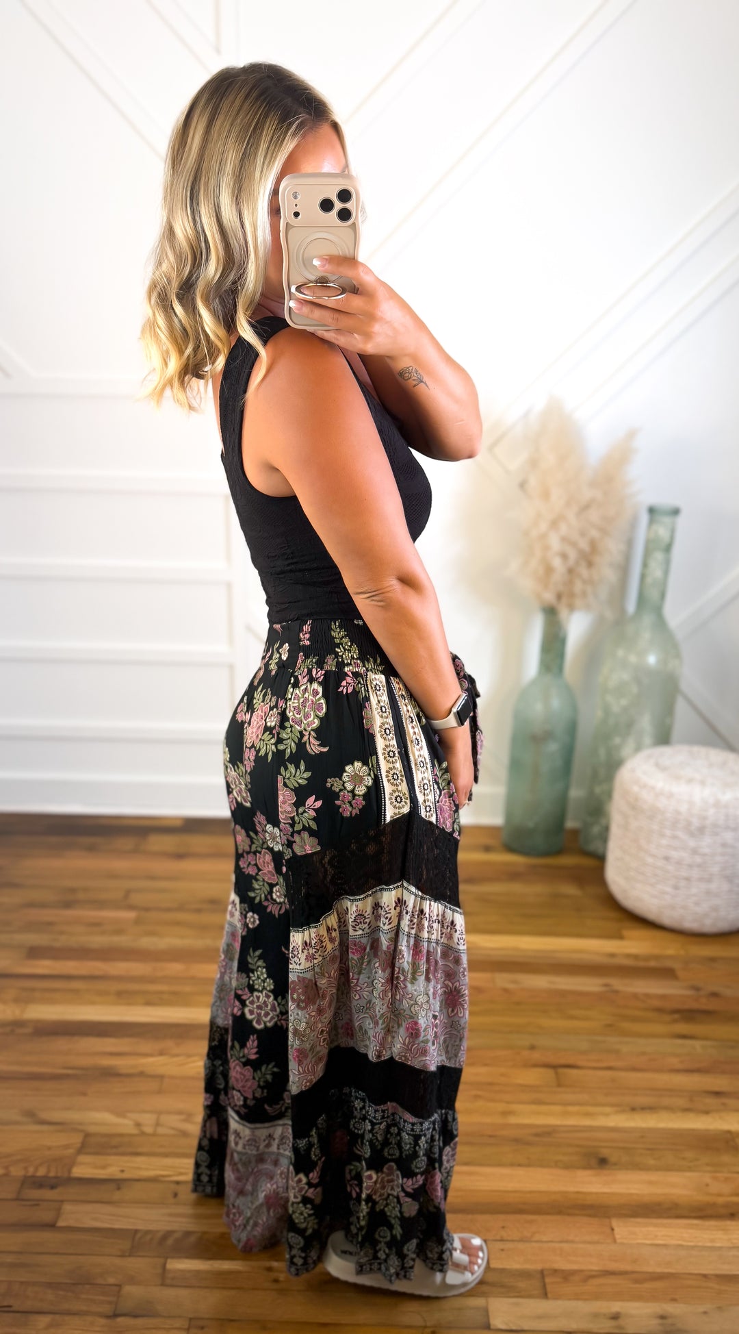 Black Secret Garden Palazzo Pants