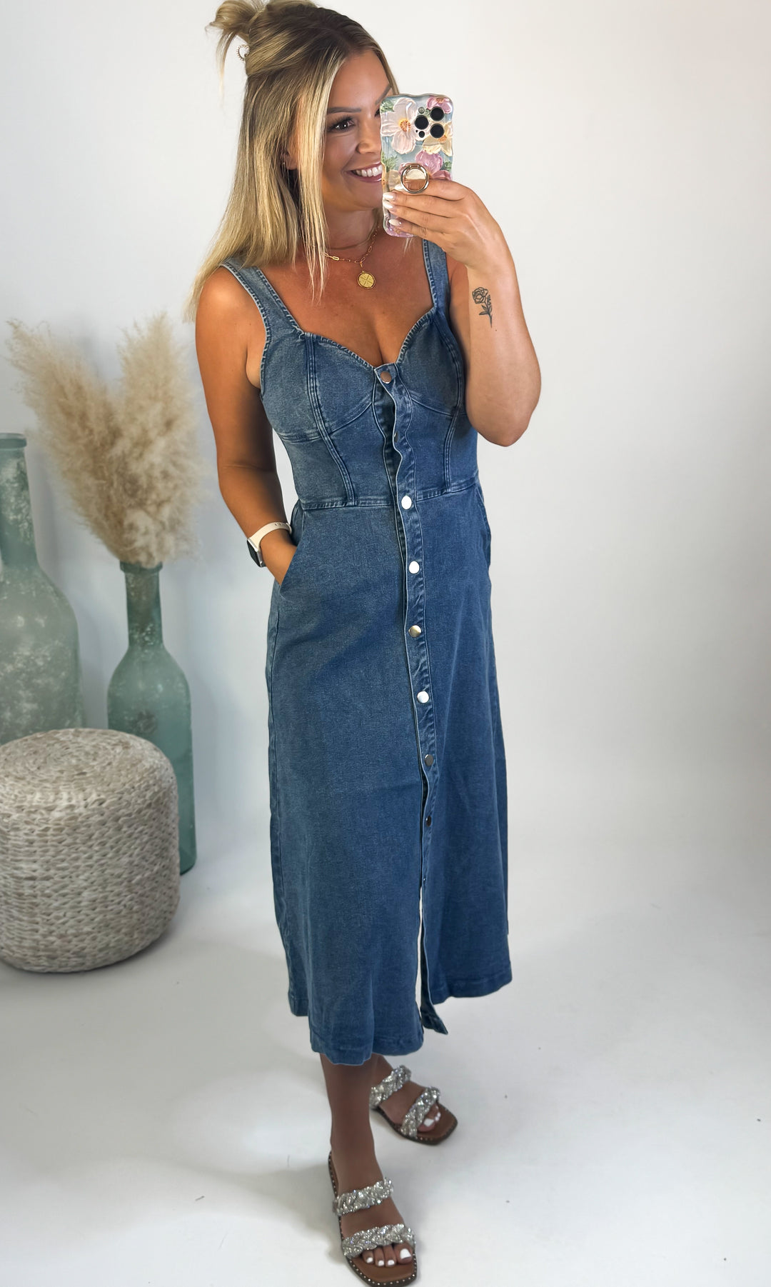 nashville denim dress Nashville + country concert outfit inspo!! Love how flattering this denim dress fits! Layered it with a lace long sleeve for some extra sass & a trucker hat cause they make everything more fun.