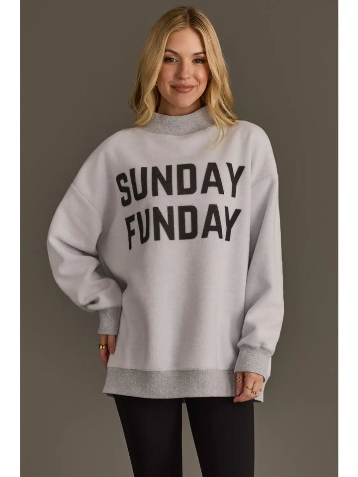 Game Day & Sunday Funday Reversible Mock Neck Sweatshirt Light Grey