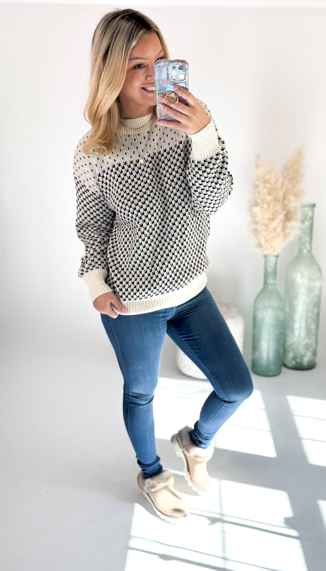 Cozy Classic Houndstooth Sweater
