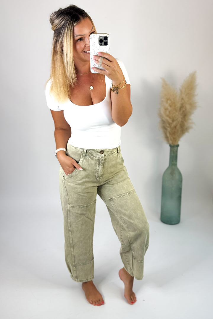 Olive Drift Washed Barrel Jeans