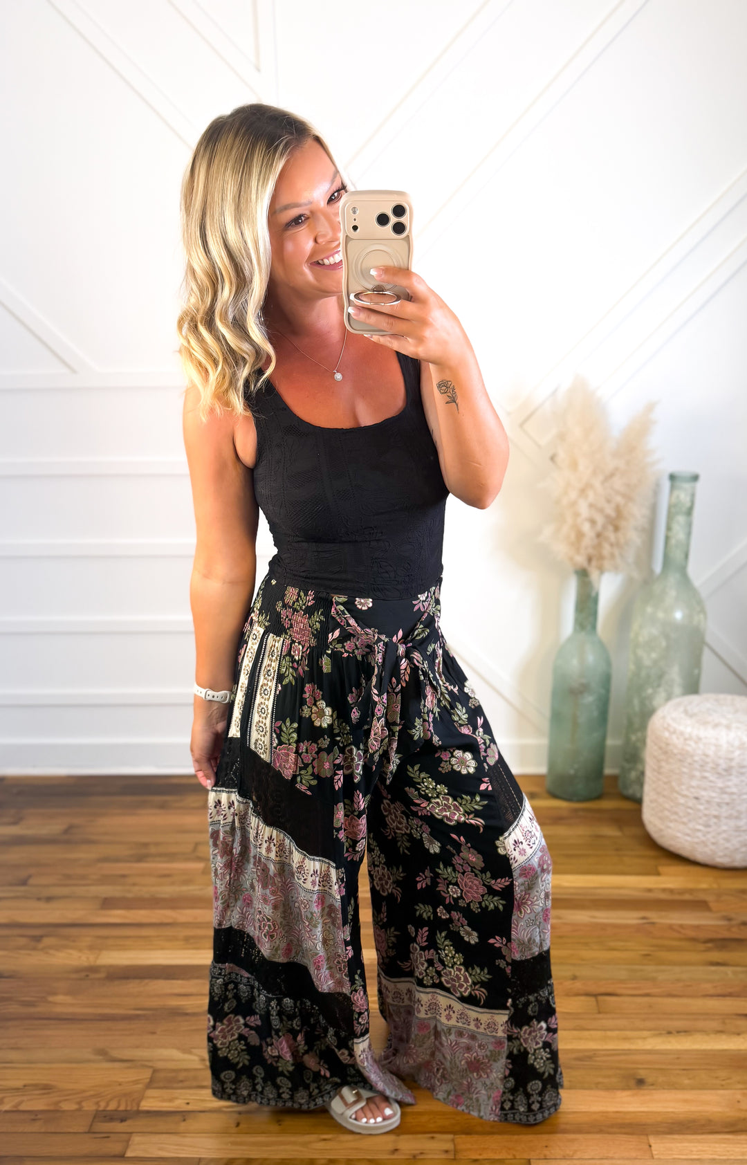 Black Secret Garden Palazzo Pants