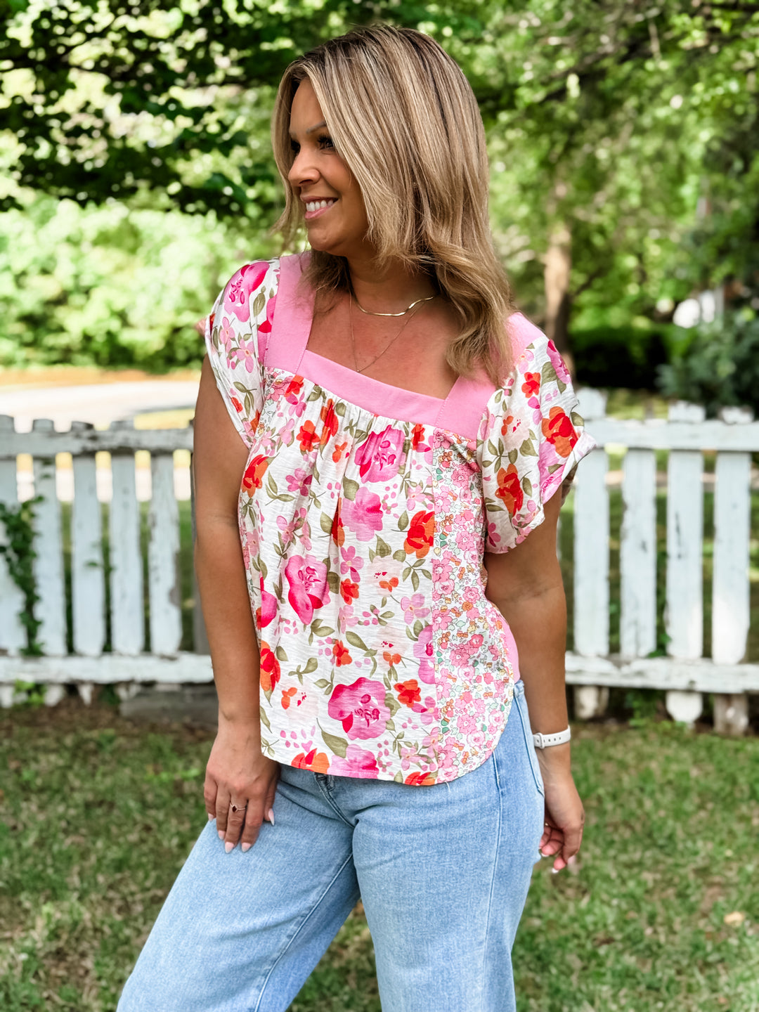 Sweet Blooms Floral Square Neck Top