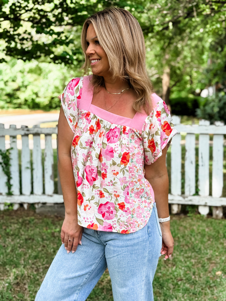 Sweet Blooms Floral Square Neck Top
