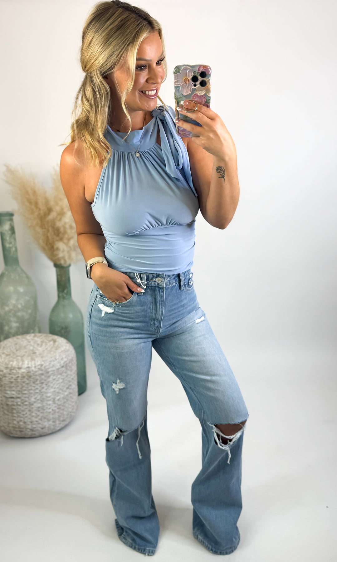 Sweet Talk Tie Neck Top Blue