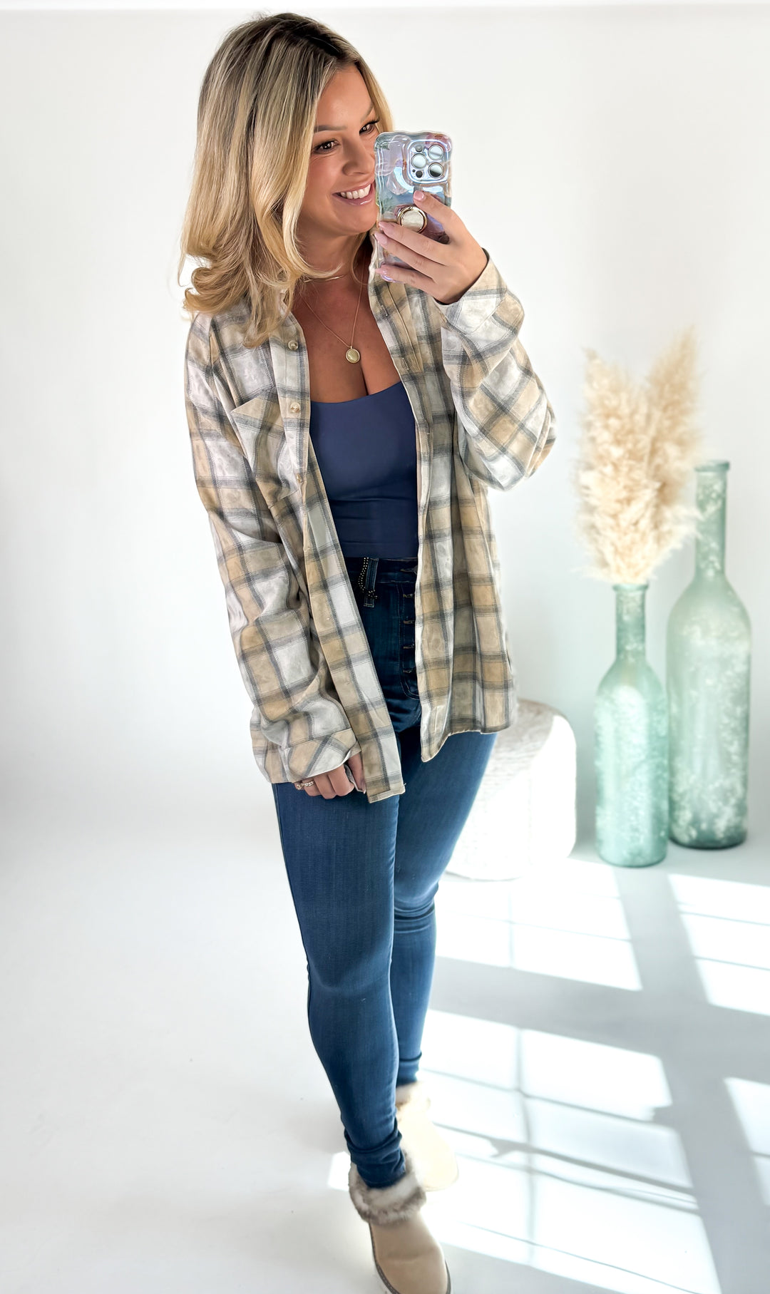 Warm Sands Plaid Button-Up