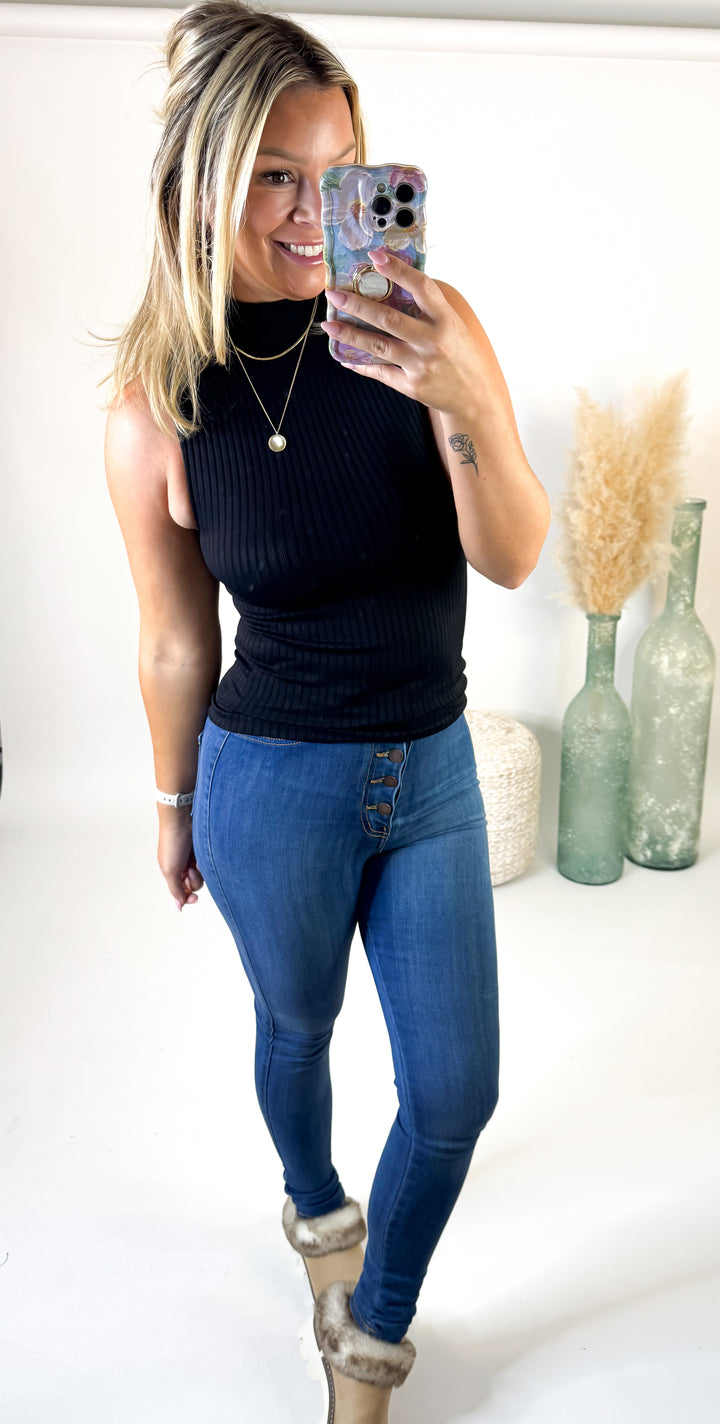 Midnight Luxe Ribbed Mock Neck