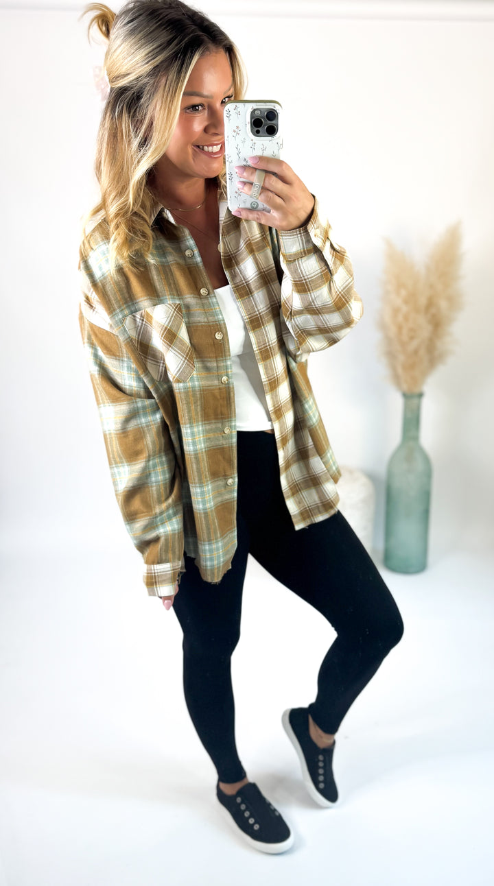 Golden Pines Plaid Button Up
