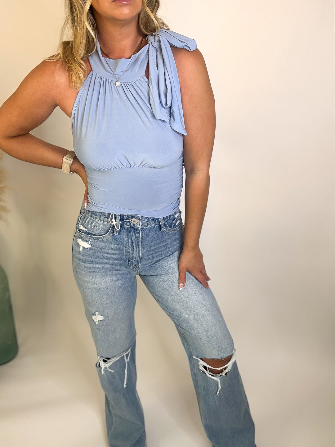 Sweet Talk Tie Neck Top Blue