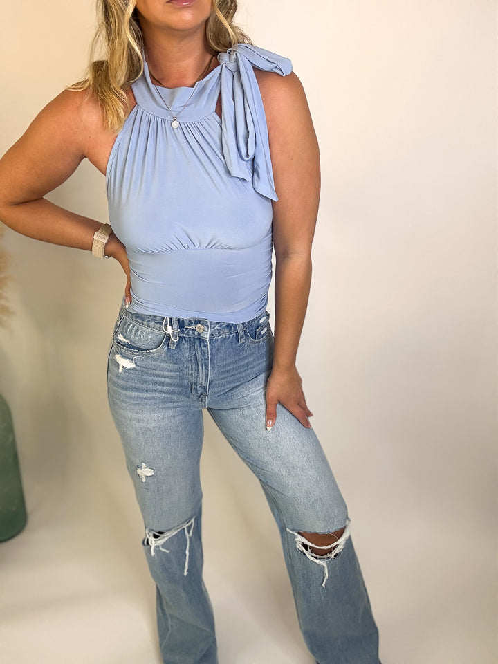 Sweet Talk Tie Neck Top Blue