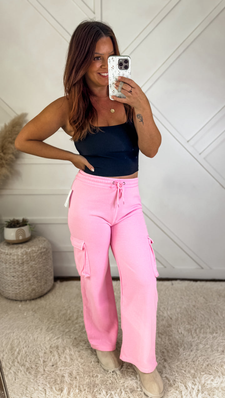 Bubble Gum Pink Fleece Burnout Joggers *Door Buster*