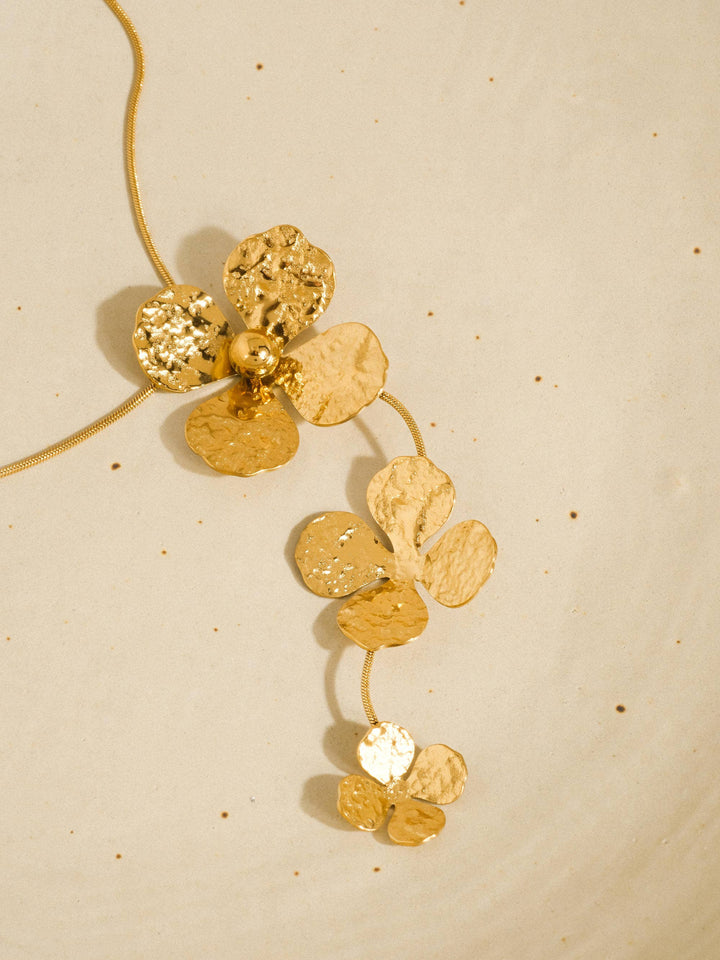 Riviera 18K Gold Non-Tarnish Large Floral Drop Necklace: Yellow Gold