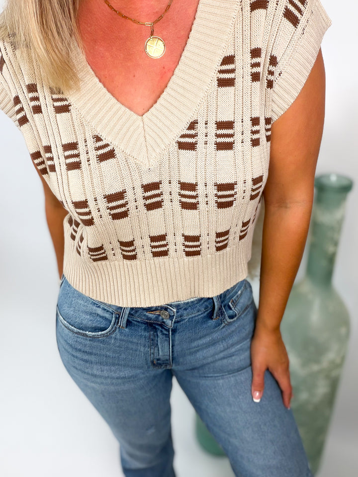 Coffee Date Plaid Knit Top