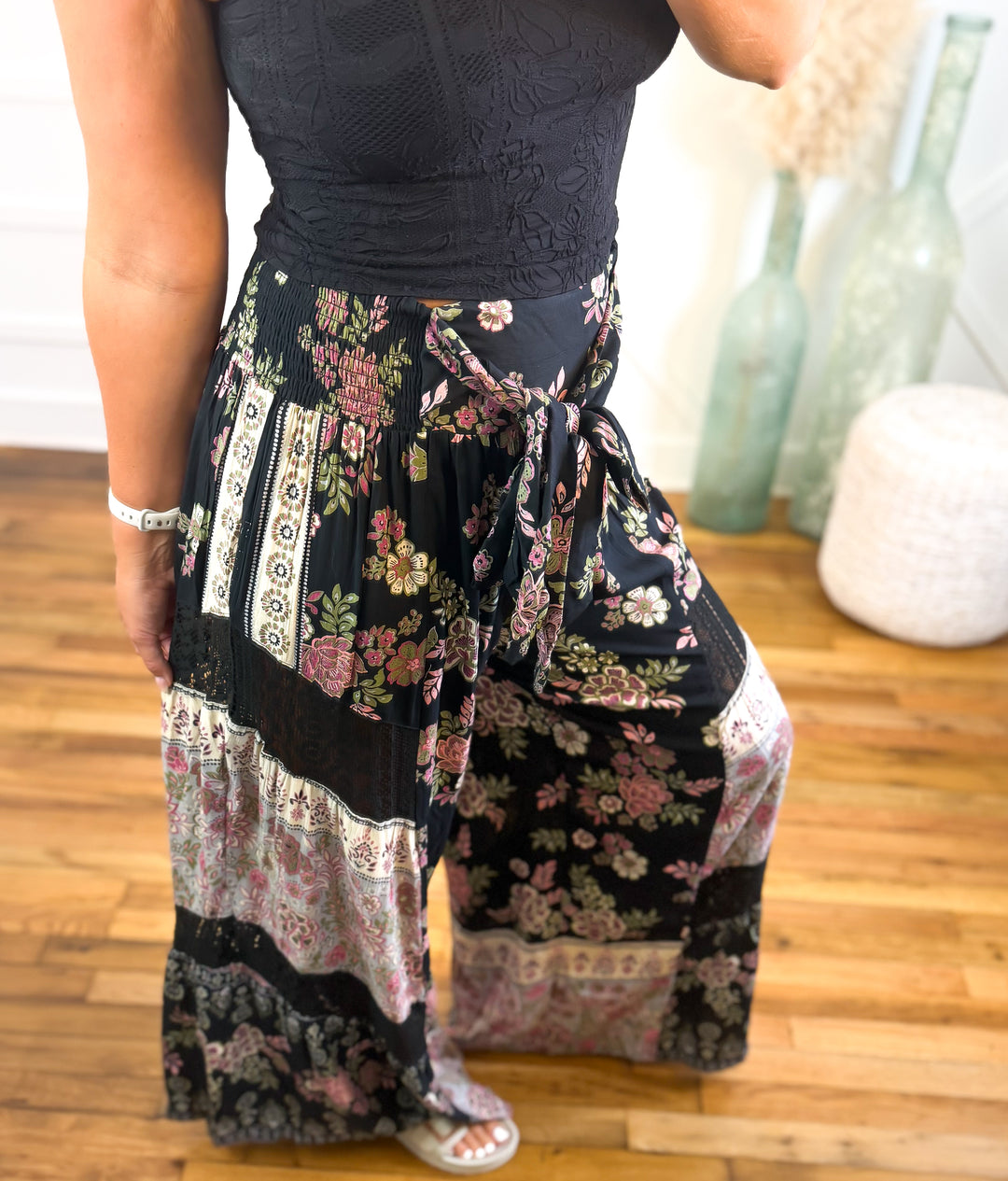 Black Secret Garden Palazzo Pants