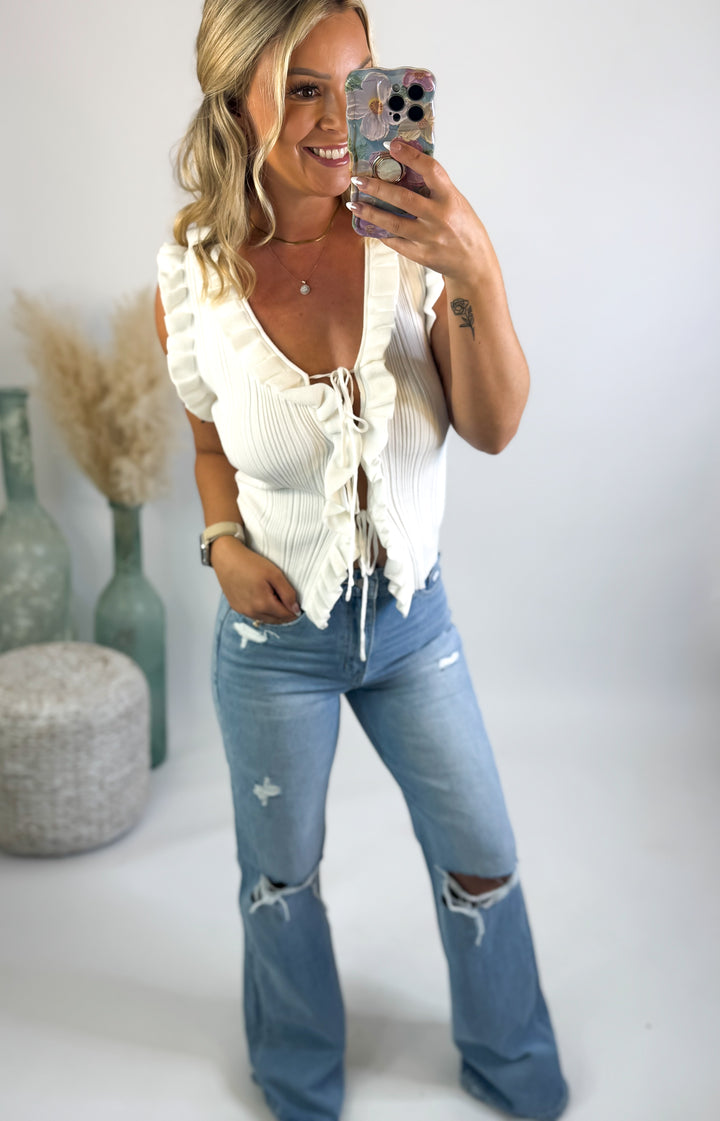 Sweet Whisper Ruffle Tie Top