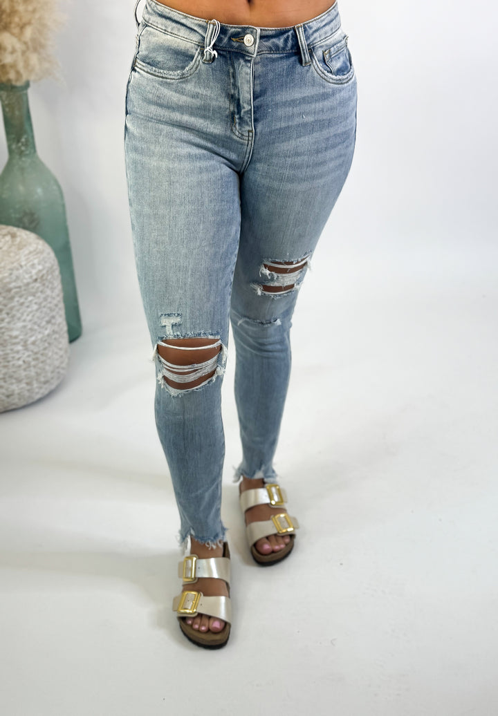 High Rise Distressed Ankle Skinny Jeans by Lovervet