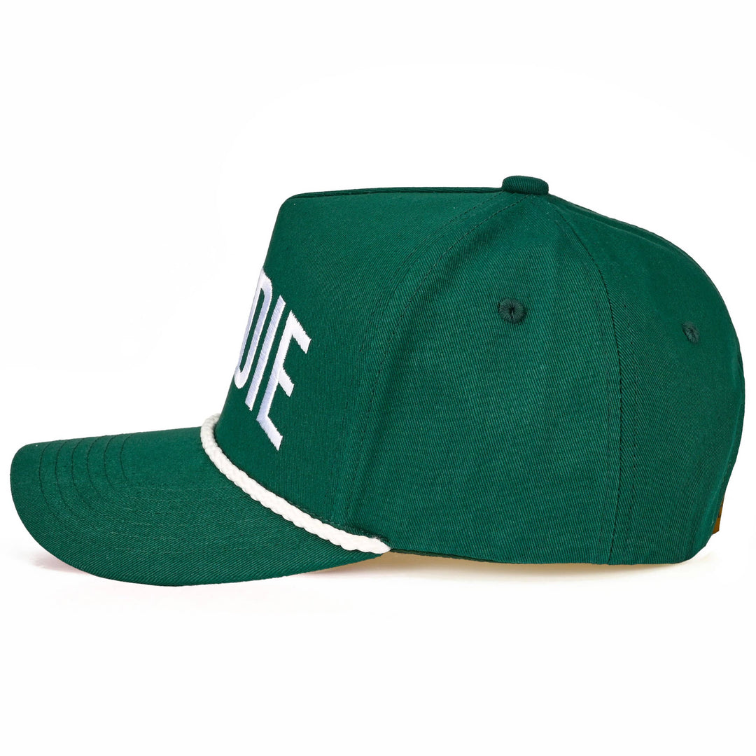 C.C CADDIE Letter with Rope on Two Tone Trucker Hat: Dark Green/White