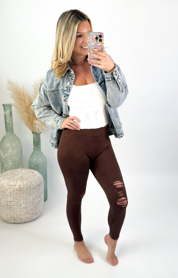 Brown Sugar Distressed Leggings