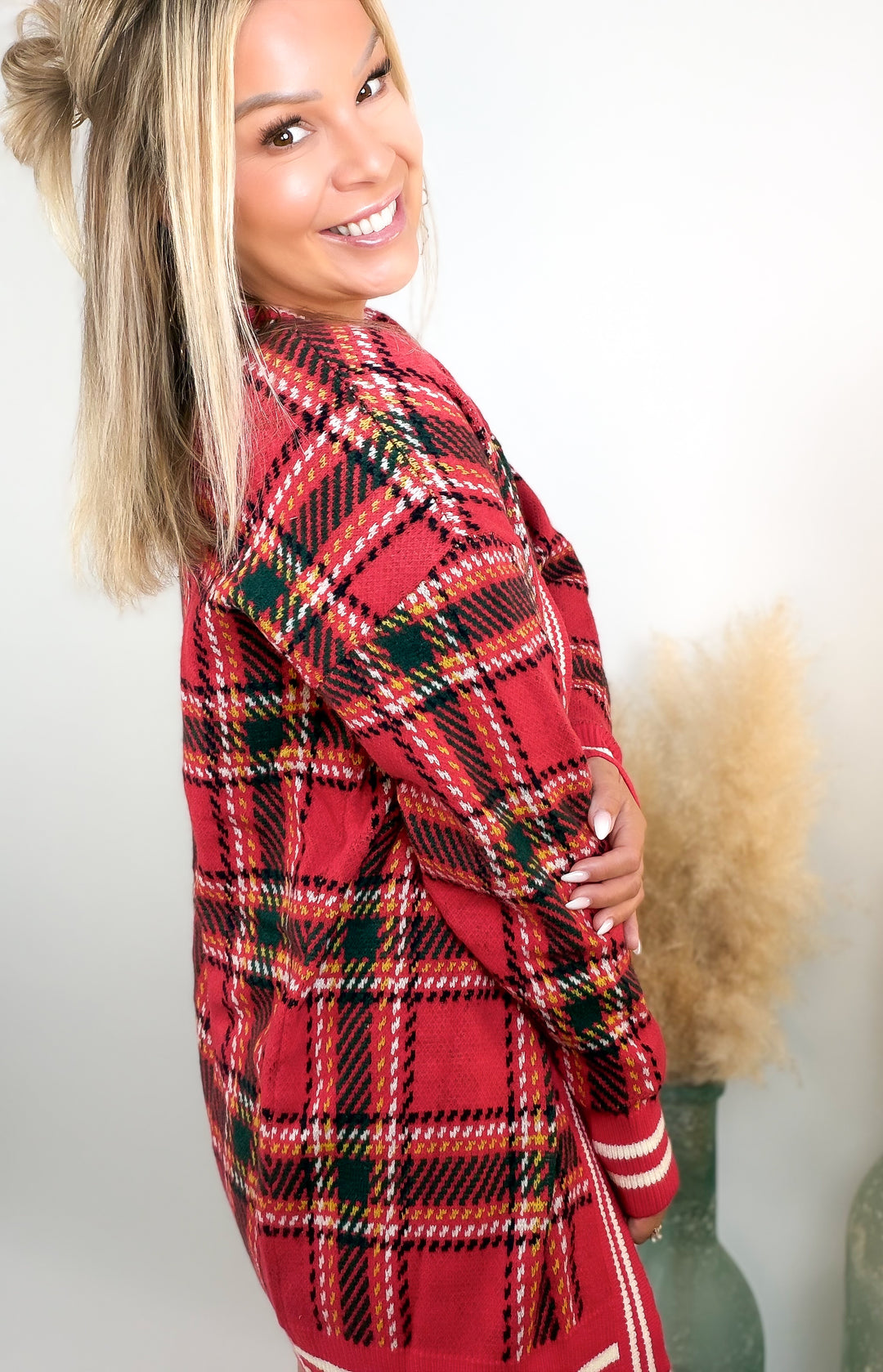 Merry & Bright Red Plaid Christmas Cardigan