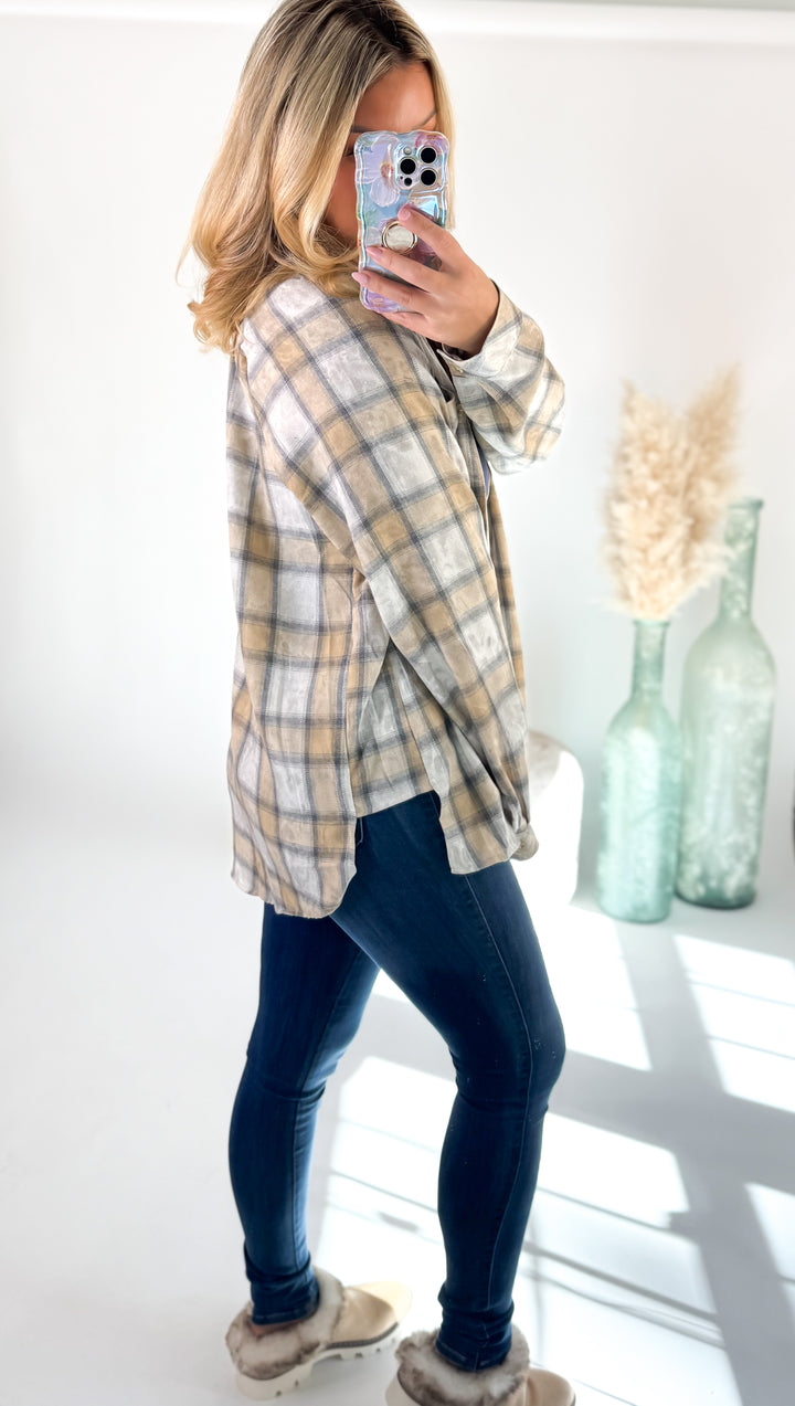 Warm Sands Plaid Button-Up
