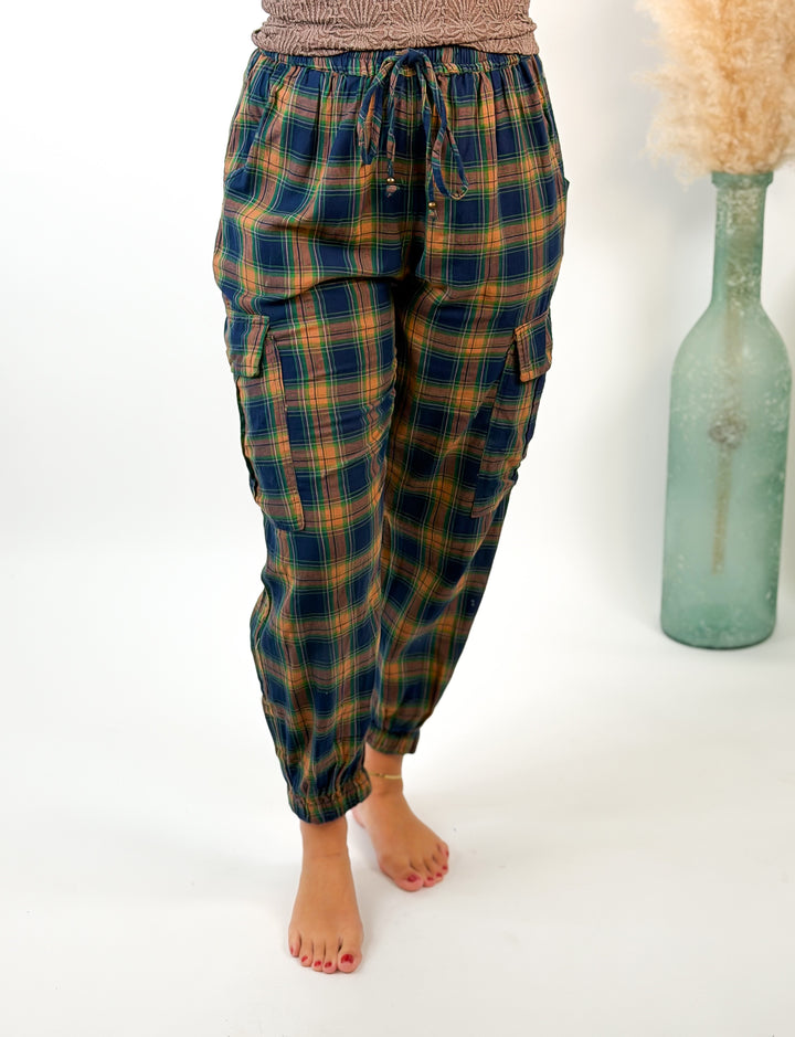 Autumn Trails Plaid Cargo Joggers
