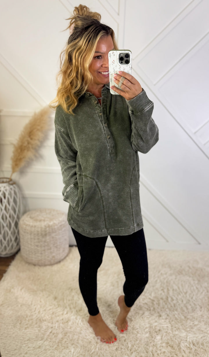 Cozy Waffle Button Pullover