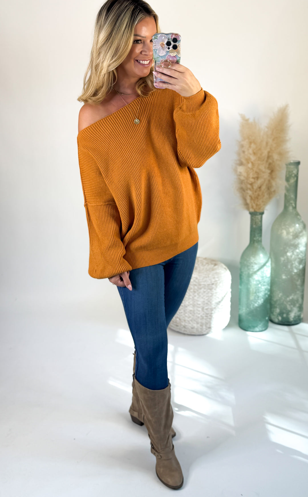 Sammie Boat Neck Bubble Sleeve Sweater