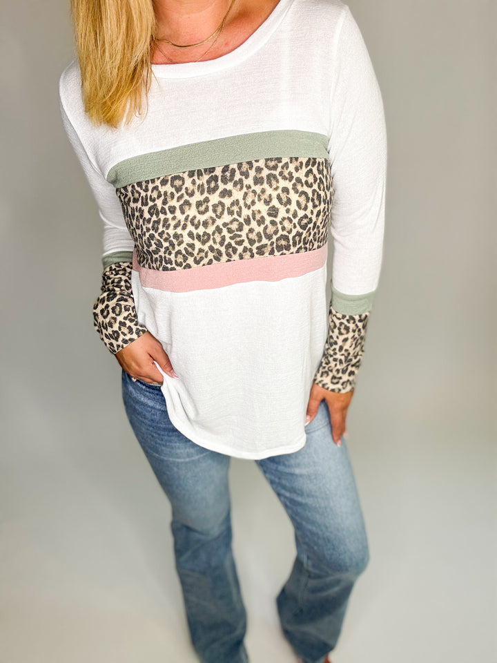 Alexis Color Block Animal Print Top