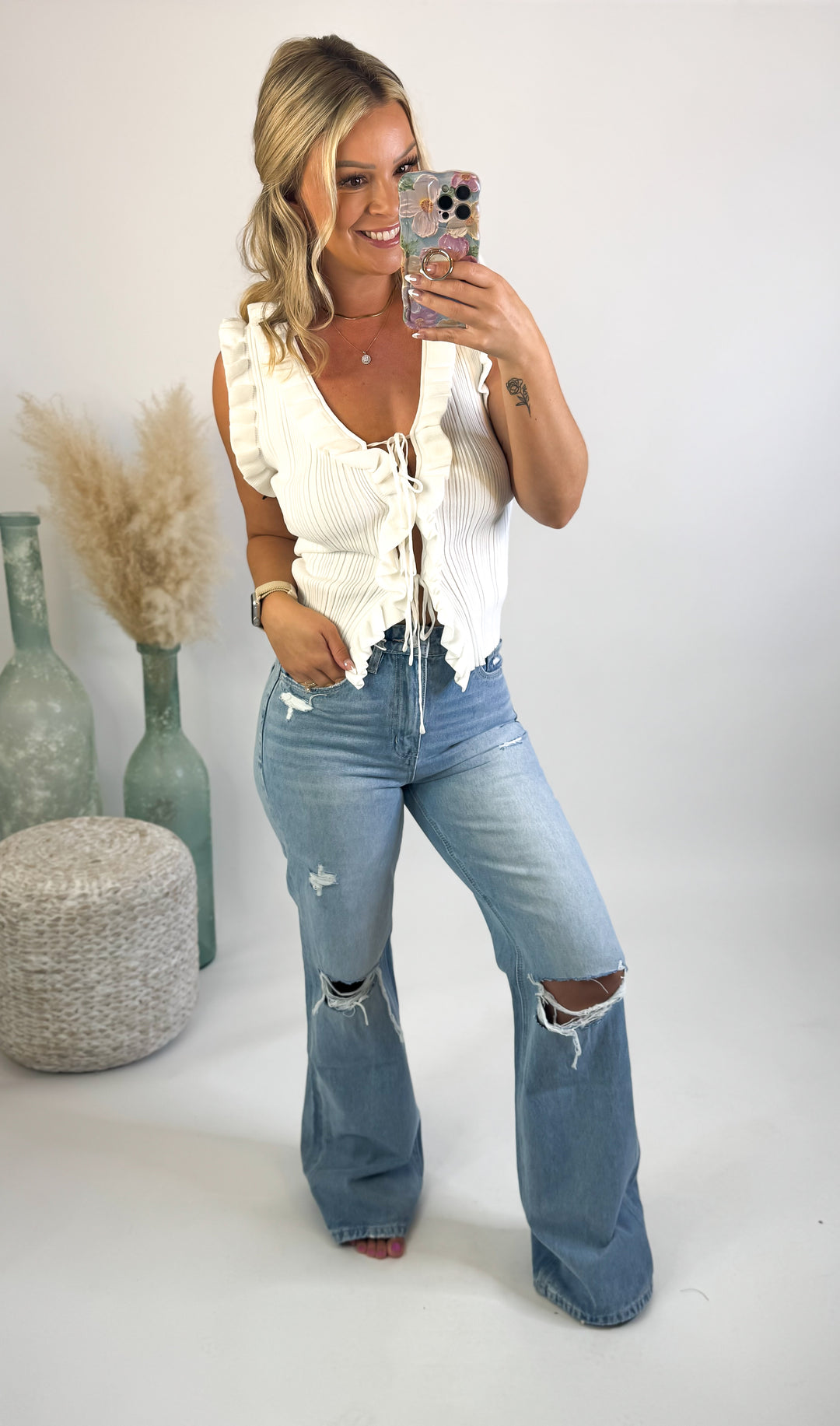 90's Vintage Super High Rise Flare Jeans by Vervet